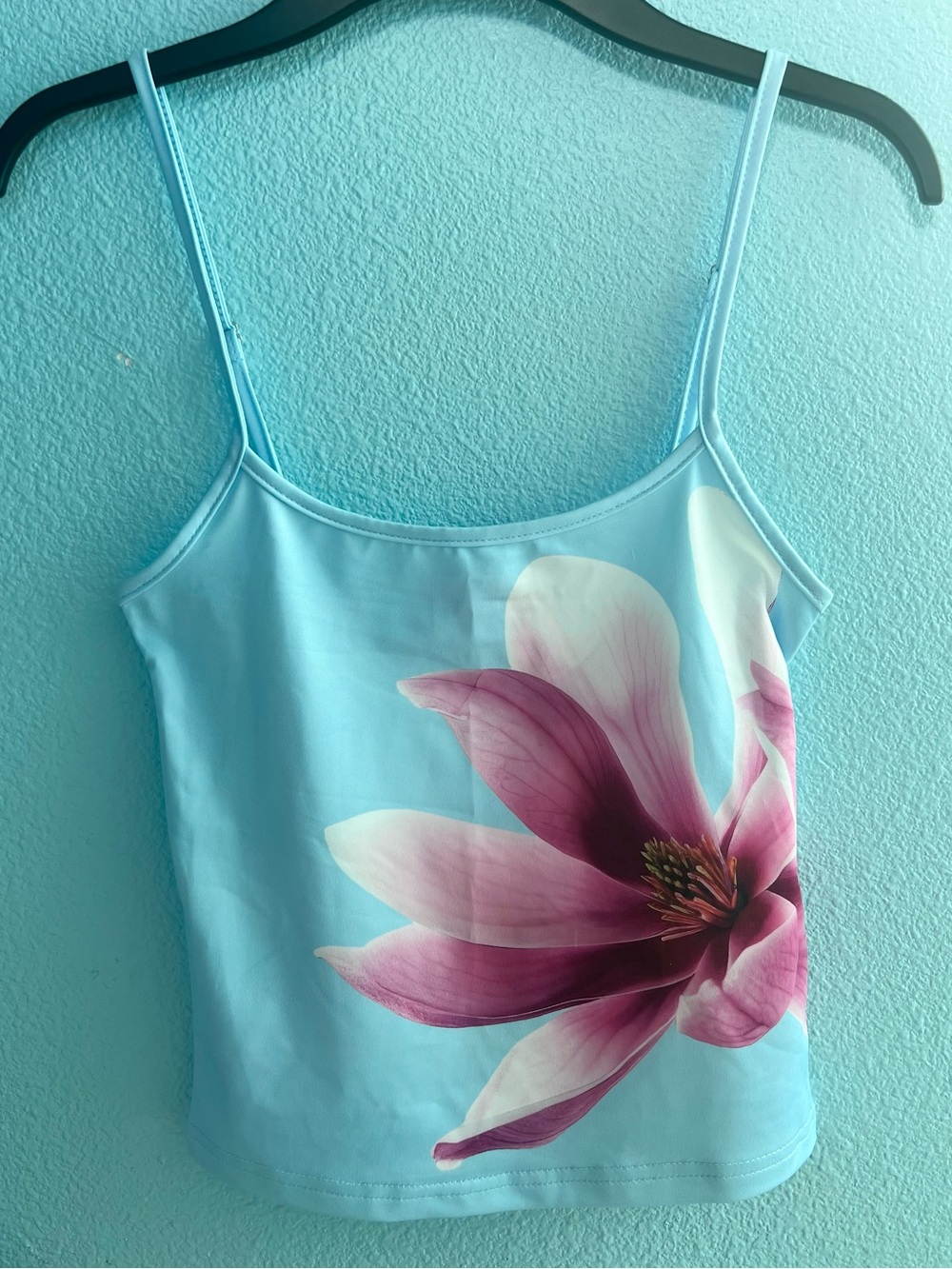 H&M Blue Cami Top with Pink Floral Print